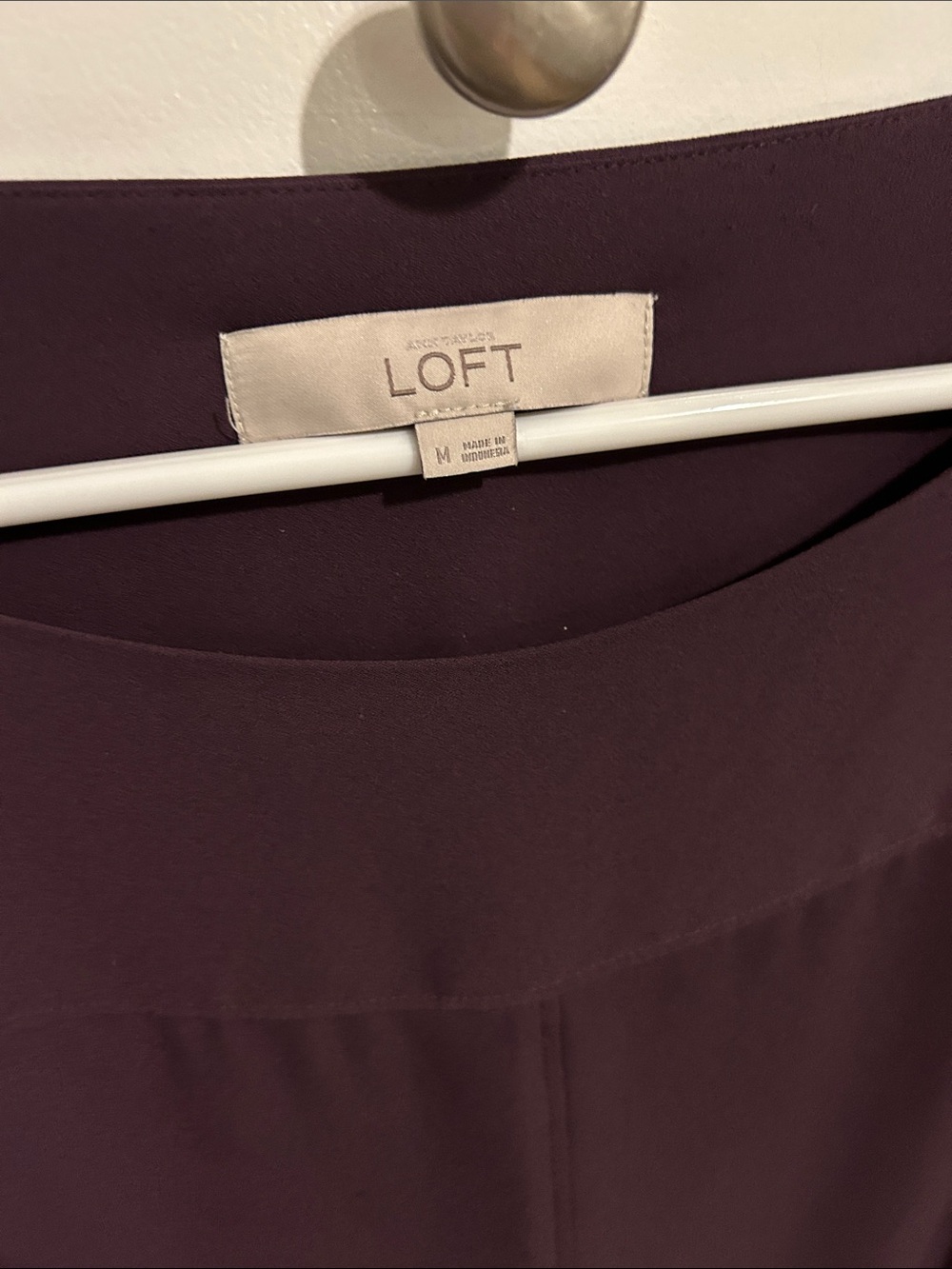 LOFT Deep Plum Long (Roll) Sleeve Boat Neck Tunic Blouse - Picture 2 of 5